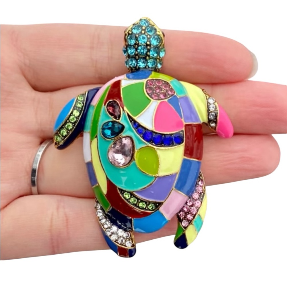 Mosaic Turtle Brooch Pin NWT Colorful Beach Nautical Coastalcore Summer